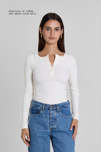 RIBBED BUTTONED LONG SLEEVE TOP