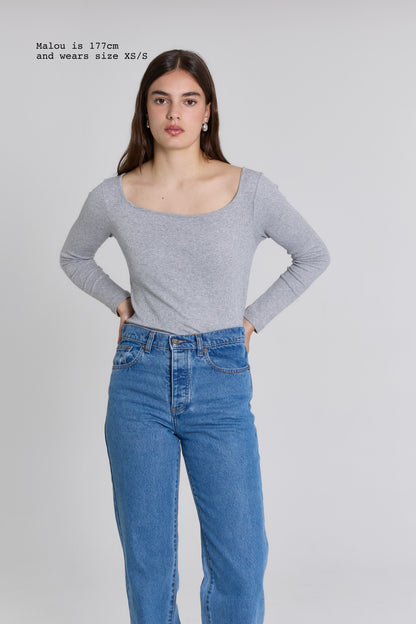 RIBBED LONG SLEEVE SQUARED TOP