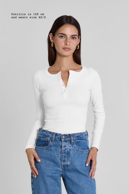 RIBBED BUTTONED LONG SLEEVE TOP